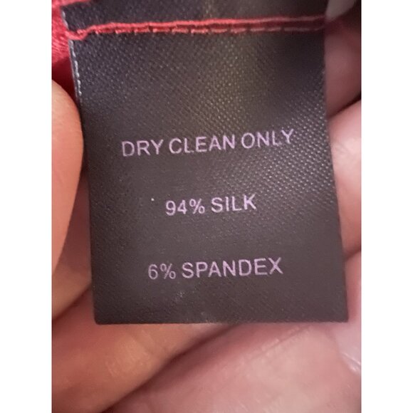 Hale Bob vintage Y2K red gray geometric silk vneck blouse flowy L officecore - Picture 4 of 7